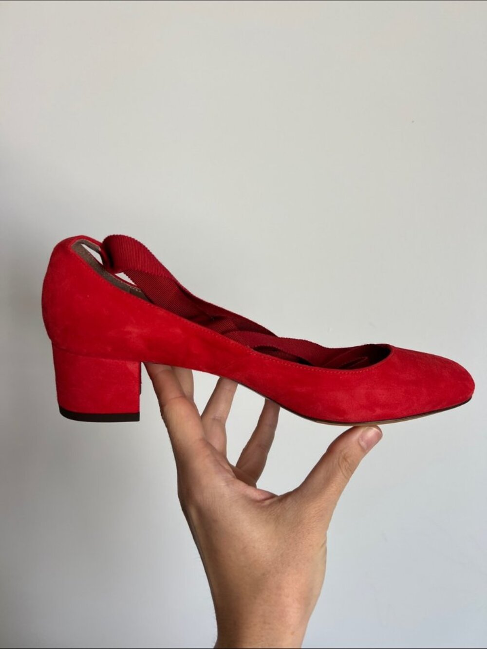 Tabitha Simmons Chloe Red Suede Ankle Tie Block Heel Pumps - Italy EU 37 / US 7